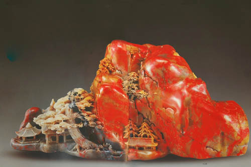 拍出1344万元天价的牛克思作品《昌化鸡血石雕楼阁山子》
